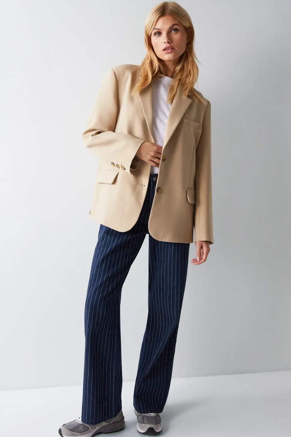 Pinstripe Straight Leg Denim Jeans