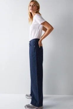 Pinstripe Straight Leg Denim Jeans