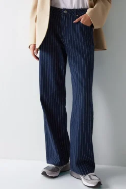 Pinstripe Straight Leg Denim Jeans