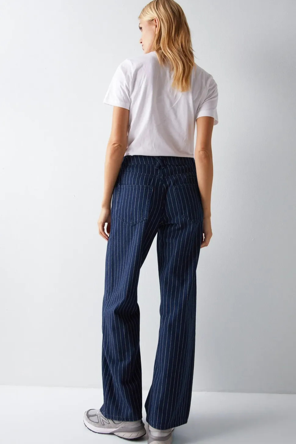 Pinstripe Straight Leg Denim Jeans