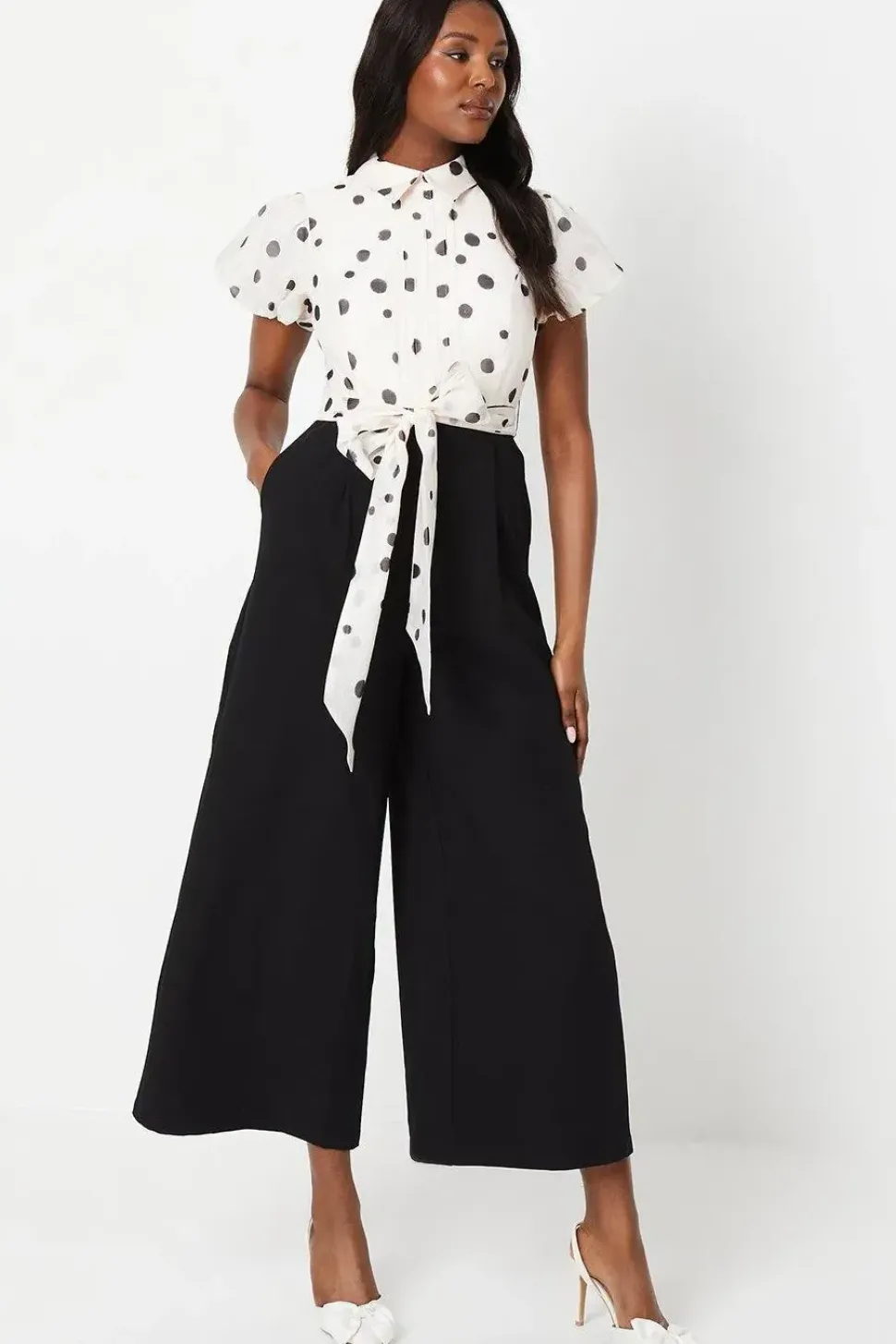 Pintuck Bodice Jumpsuit With Puff Sleeve