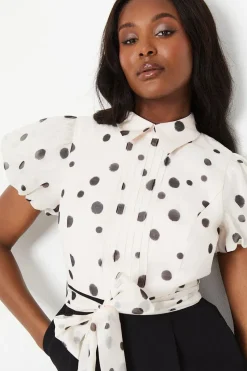 Pintuck Bodice Jumpsuit With Puff Sleeve