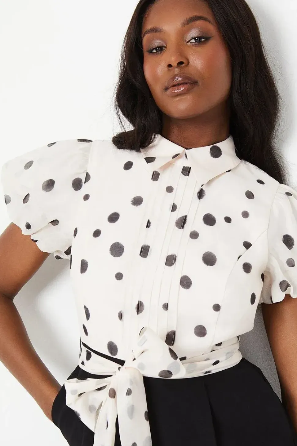 Pintuck Bodice Jumpsuit With Puff Sleeve