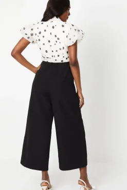 Pintuck Bodice Jumpsuit With Puff Sleeve
