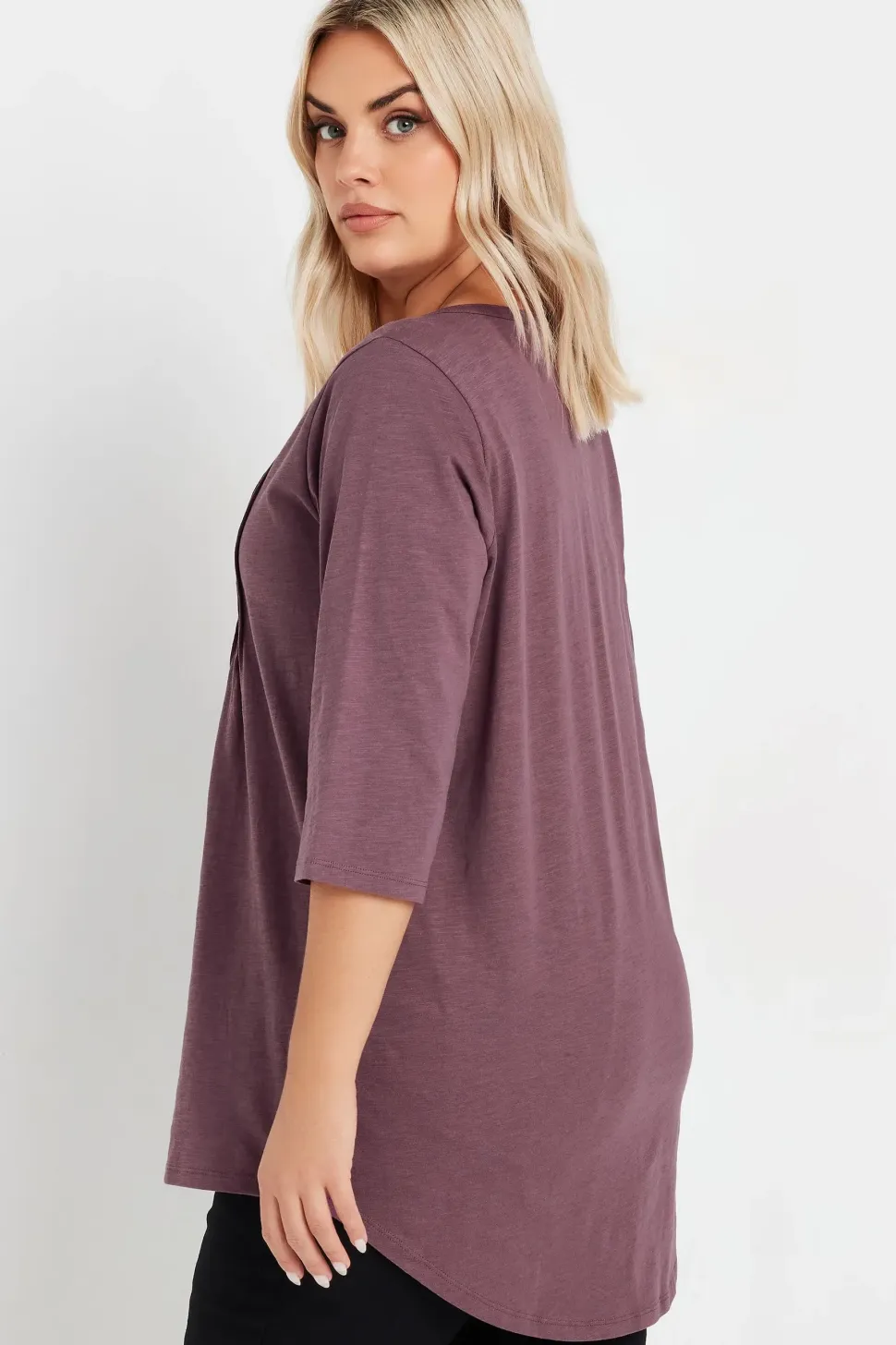 Pintuck Henley 3/4 Sleeve T-Shirt