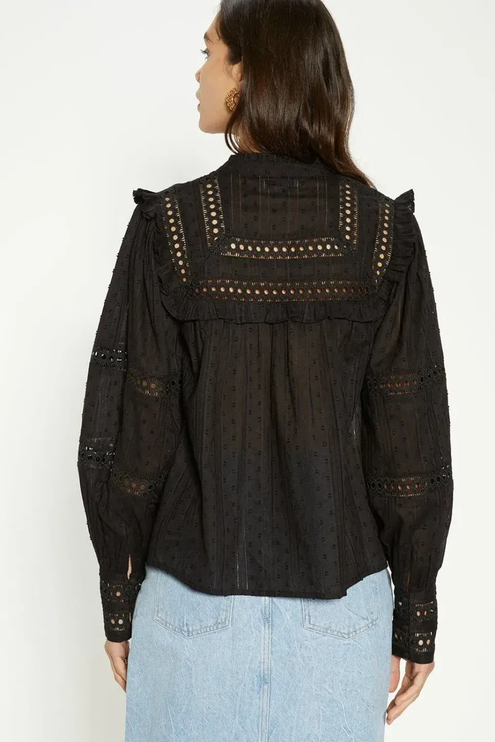 Pintuck Ruffle Yoke Button Through Blouse