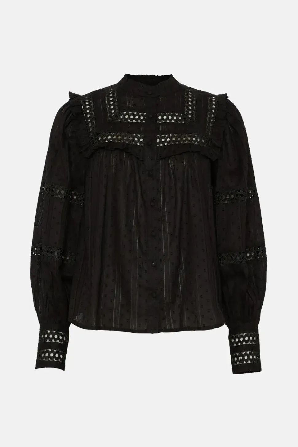 Pintuck Ruffle Yoke Button Through Blouse