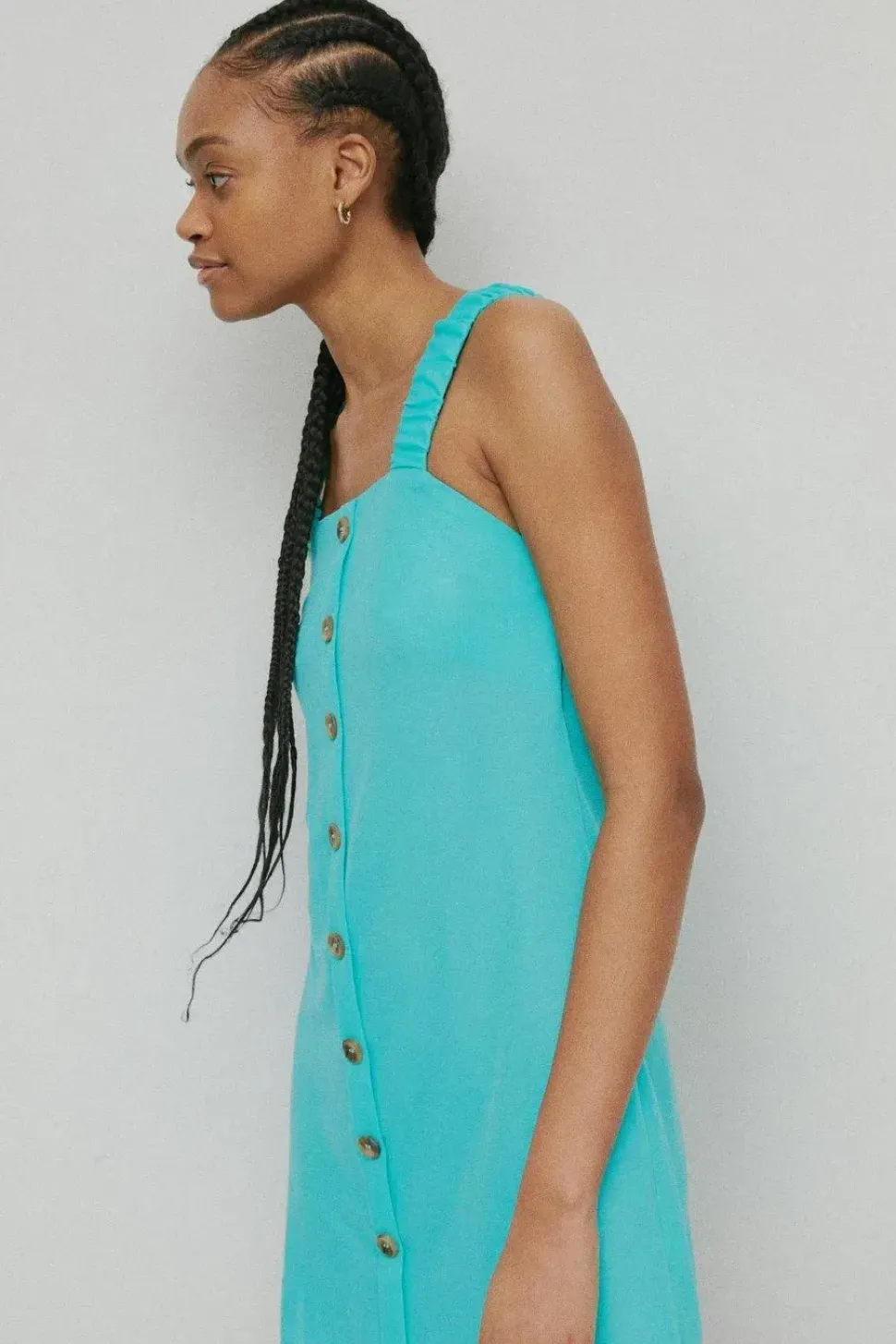 Pique Ruched Strap Cross Back Short Dress