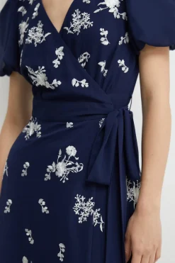 Placement Embroidery Puff Sleeve Bridesmaids Maxi Dress