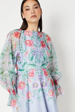 Placement Print Cloudy Organza Midi Dress