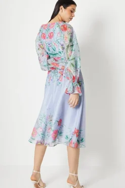 Placement Print Cloudy Organza Midi Dress