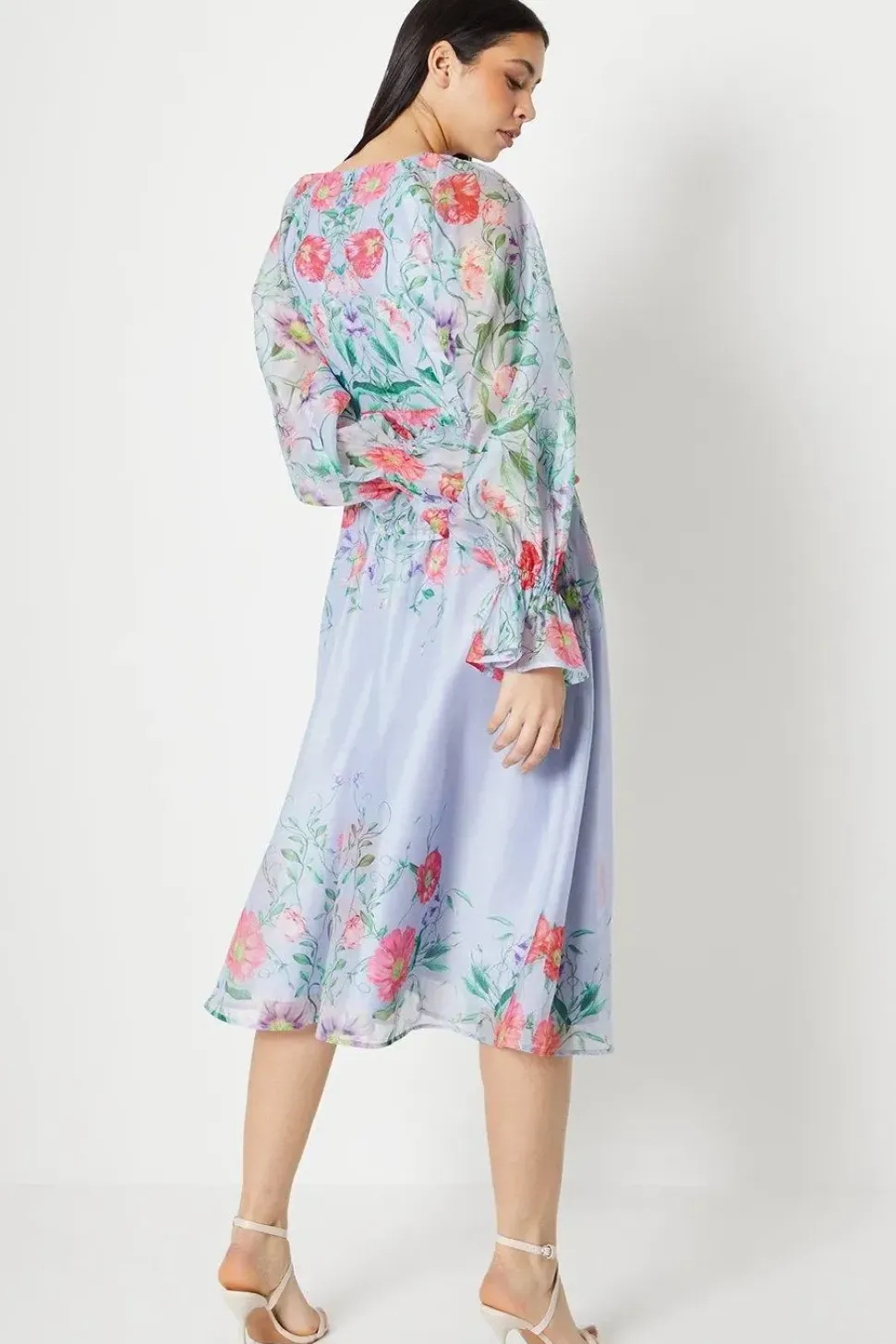 Placement Print Cloudy Organza Midi Dress