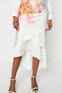 Placement Printed Satin Tiered Skirt