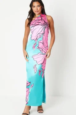 Placement Print One Shoulder Maxi Dress