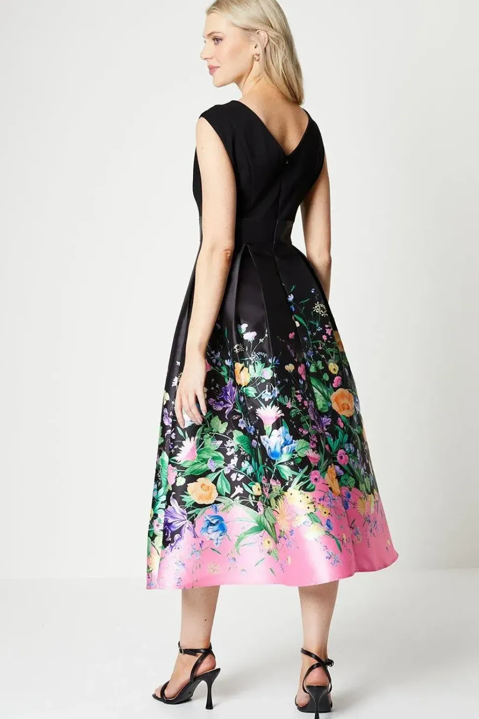 Placement Print Twill Midi Dress With Ponte Top