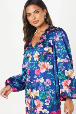 Placement Print Volume Sleeve Midi Wedding Guest Dress