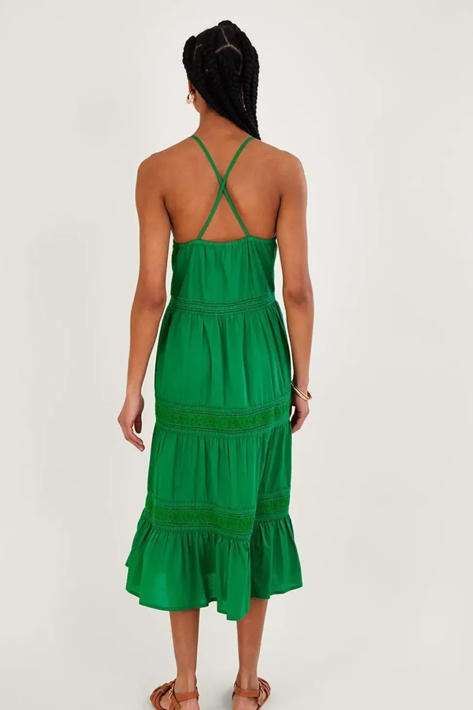 Plain Broderie Lace Trim Midi Dress
