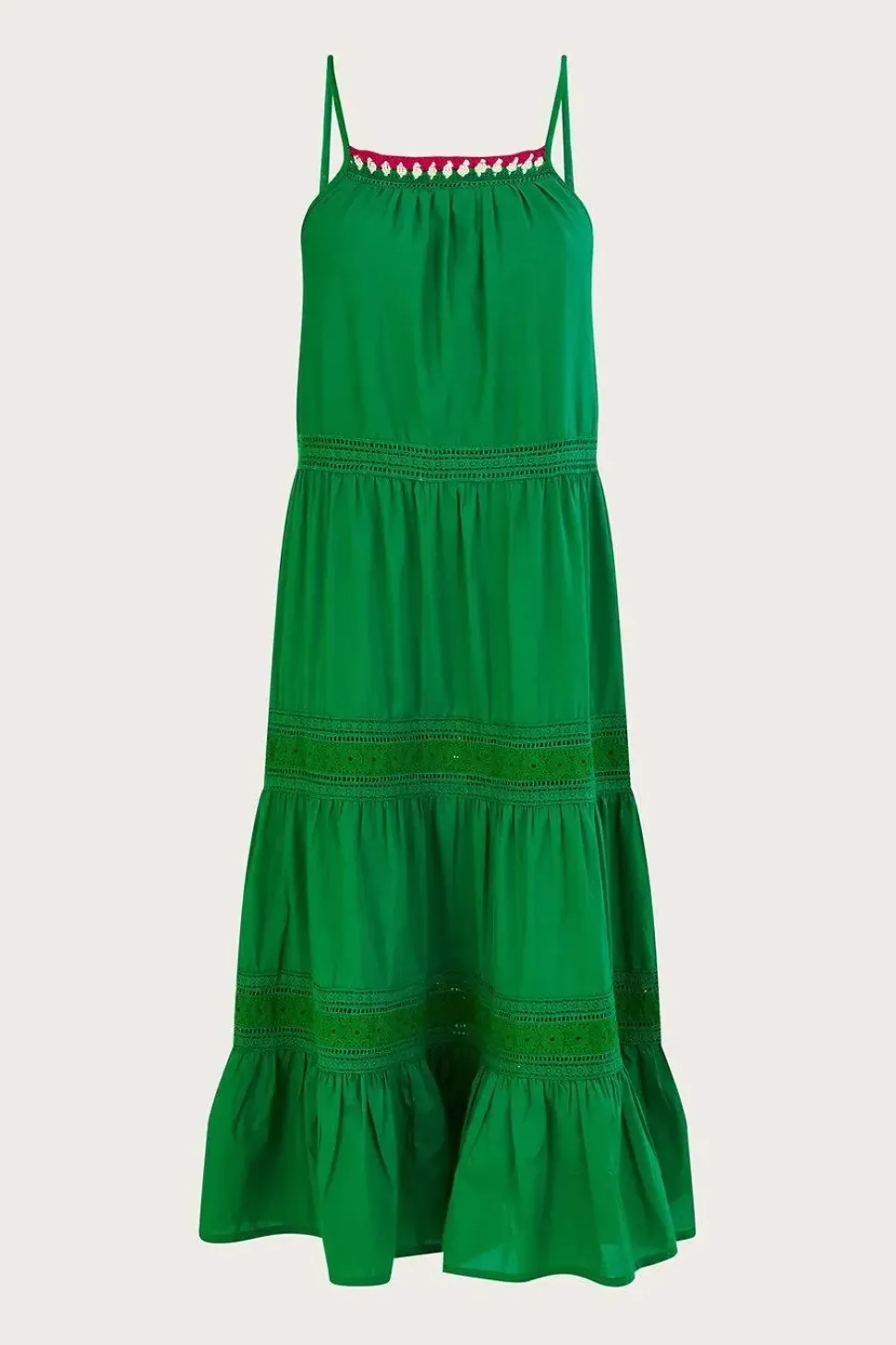Plain Broderie Lace Trim Midi Dress