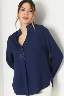 Plain Contrast Stitch Blouse