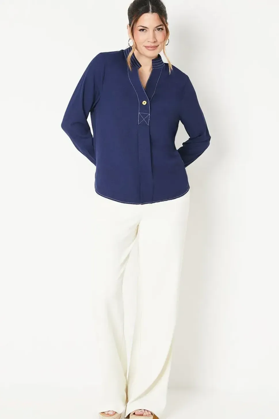 Plain Contrast Stitch Blouse