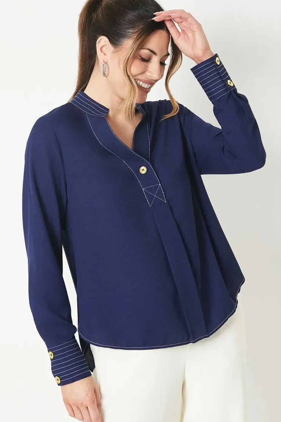 Plain Contrast Stitch Blouse