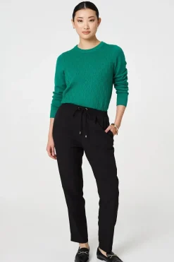 Plain Drawstring Waist Slim Trousers