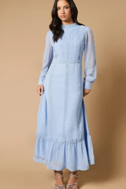 Plain Lace Trim Detail Maxi Dress