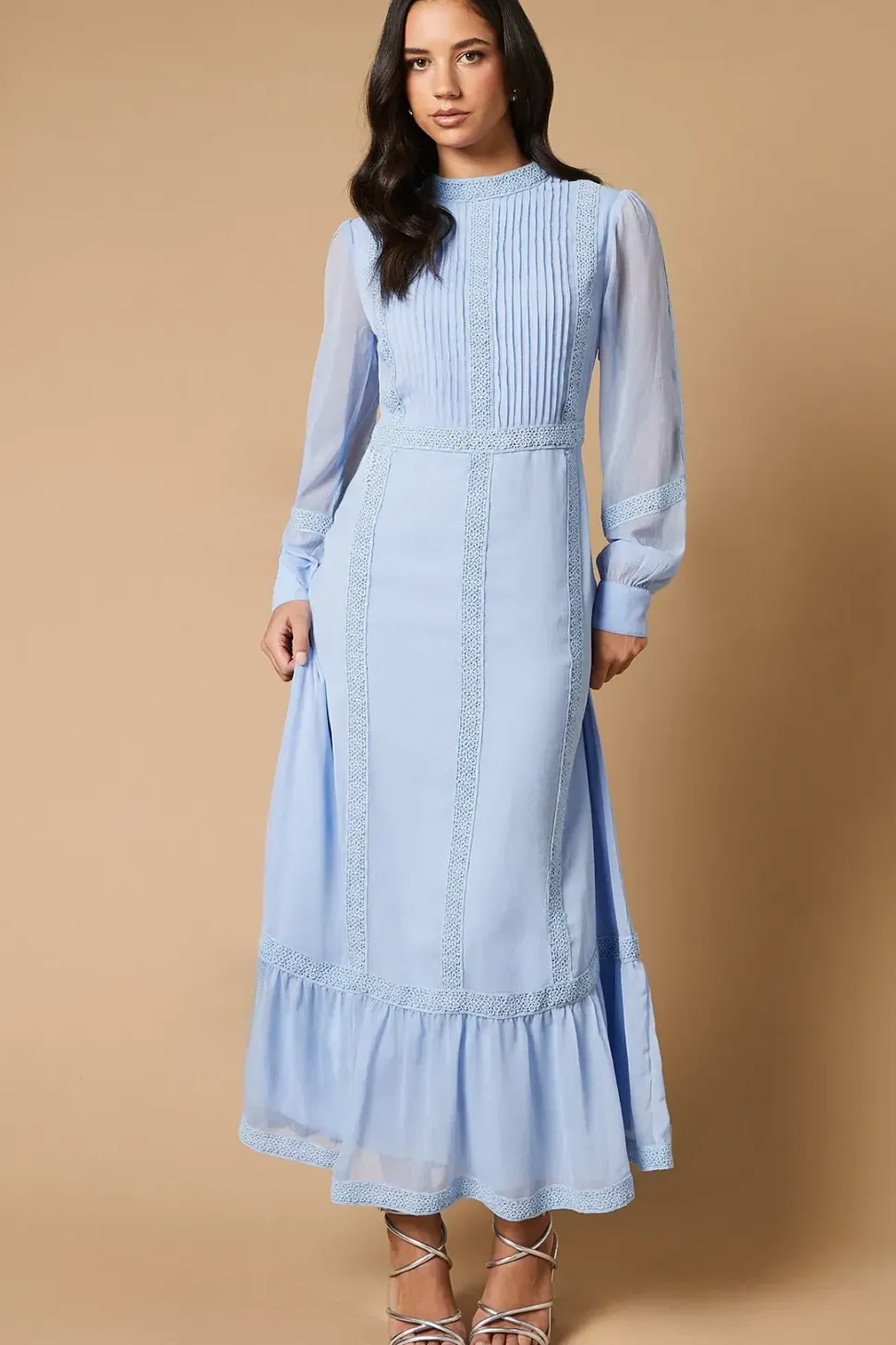 Plain Lace Trim Detail Maxi Dress