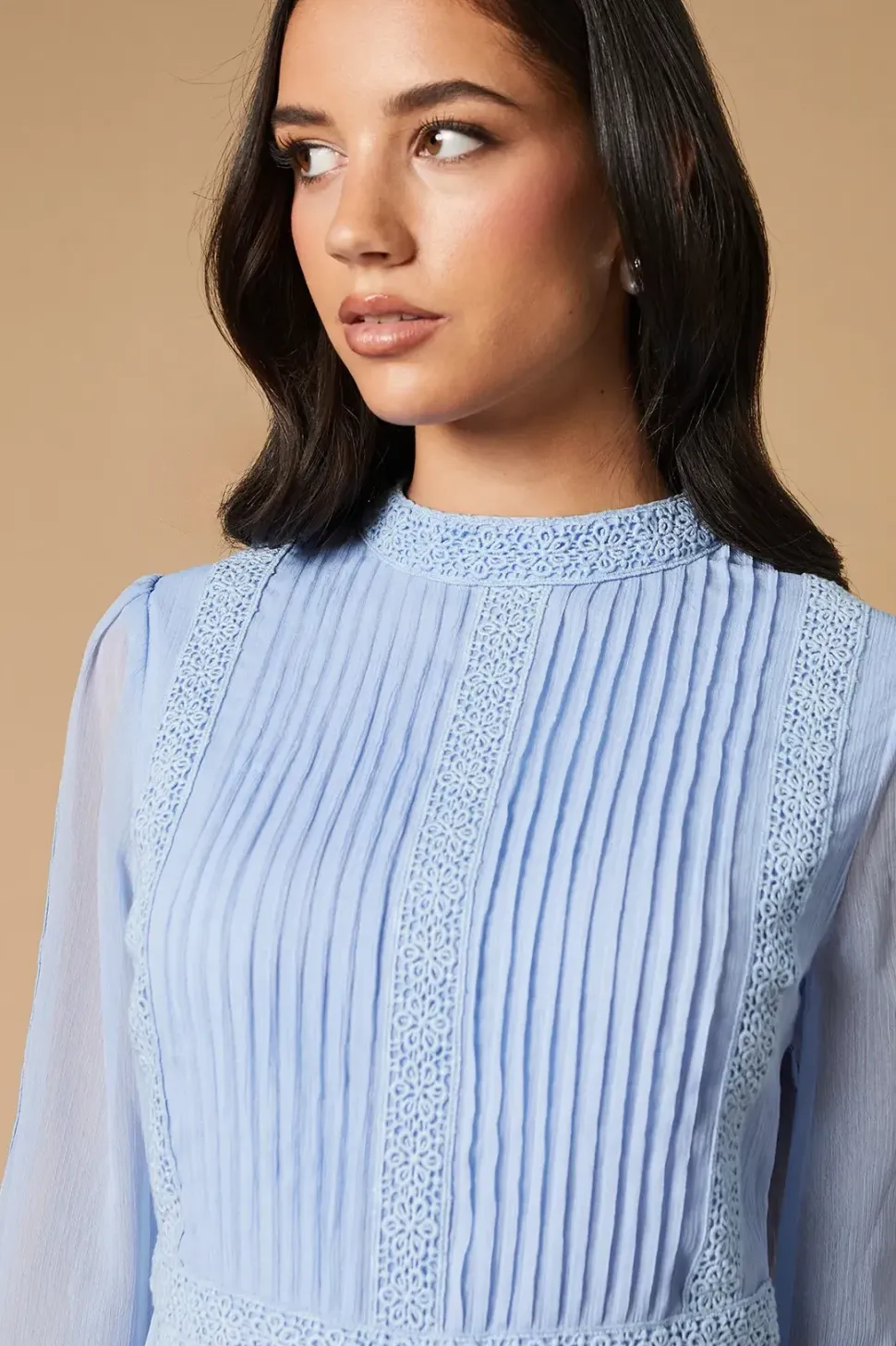 Plain Lace Trim Detail Maxi Dress