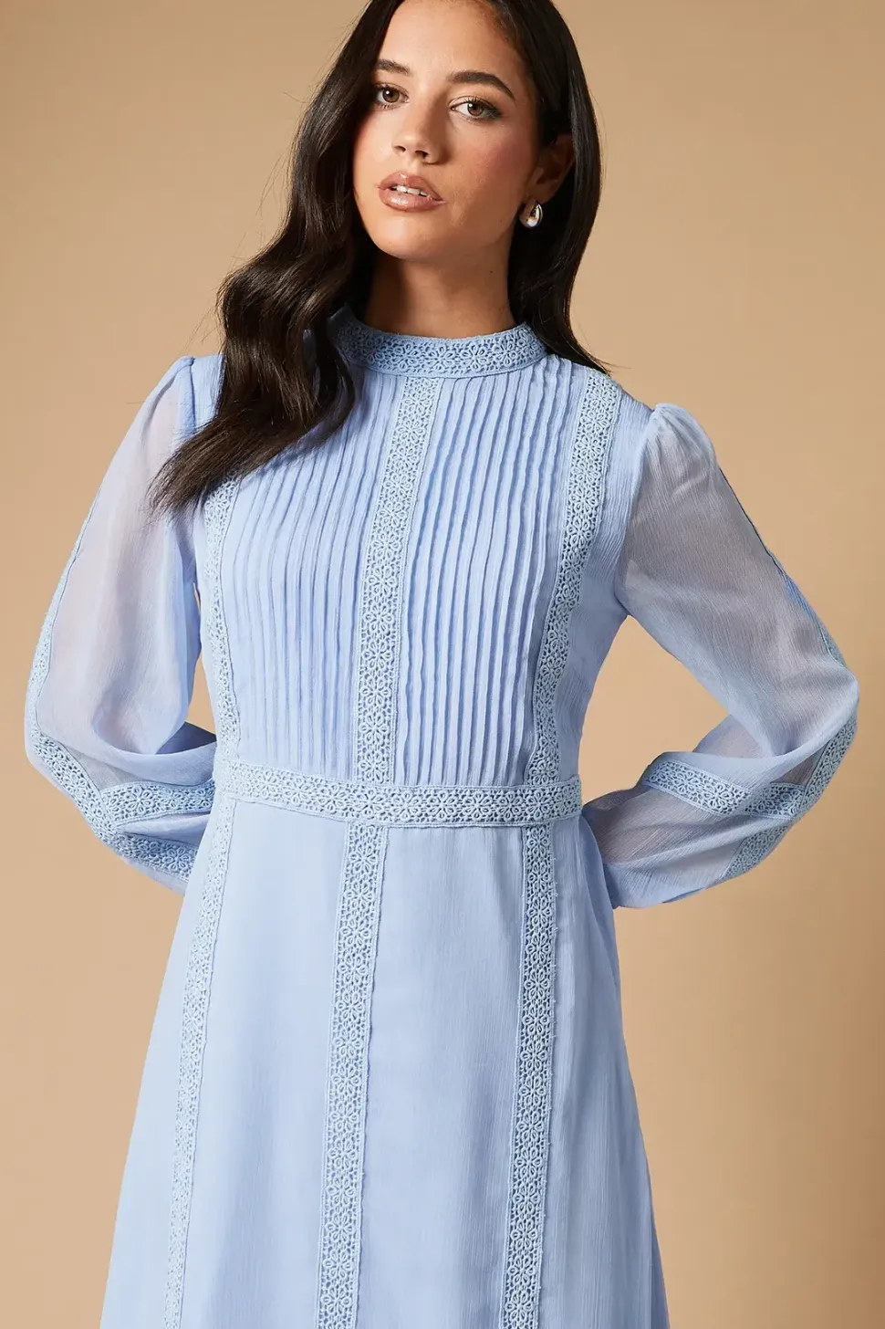 Plain Lace Trim Detail Maxi Dress