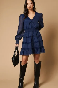 Plain Organza Ruffle Detail Mini Dress