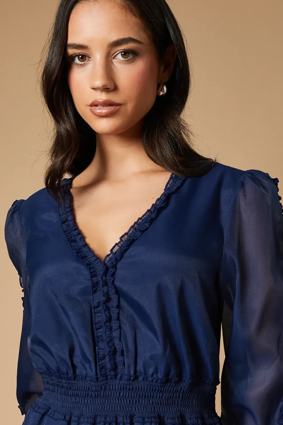 Plain Organza Ruffle Detail Mini Dress