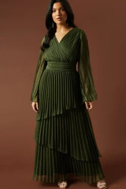 Plain Pleated Asymmetric Tiered Maxi Dress