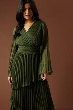 Plain Pleated Asymmetric Tiered Maxi Dress