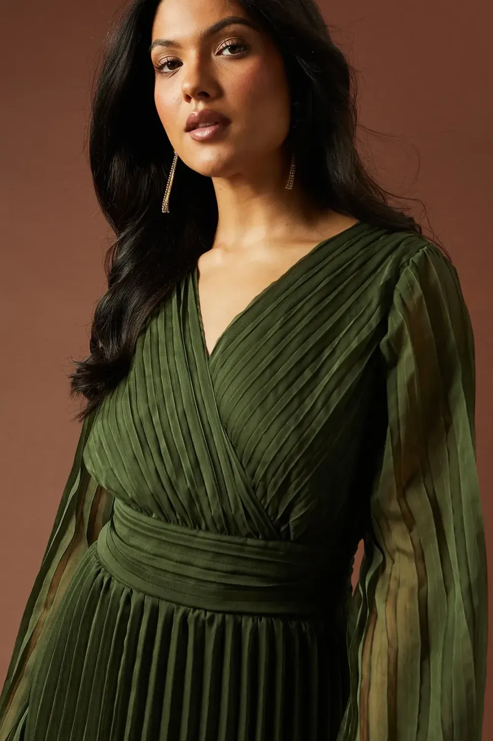 Plain Pleated Asymmetric Tiered Maxi Dress