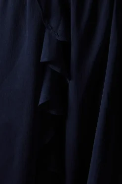 Plain Ruffle Detail Shirred Waist Midaxi Dress