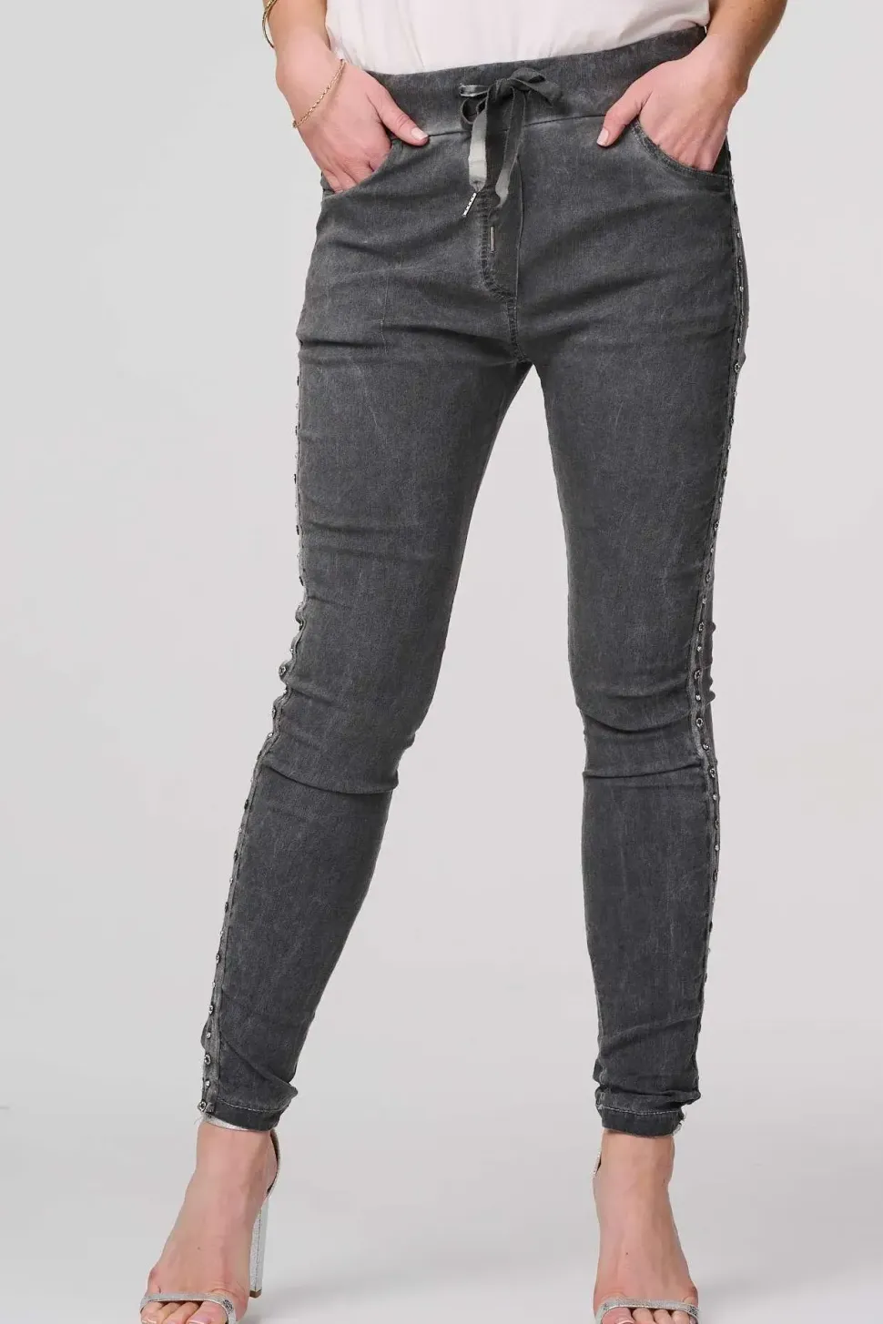 Plain Skinny Tie Waist Trousers