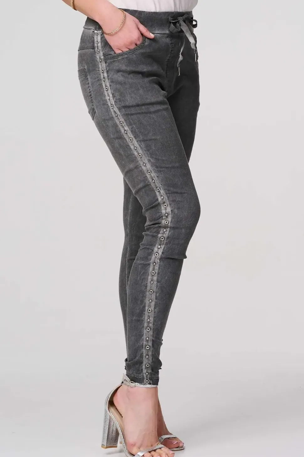 Plain Skinny Tie Waist Trousers