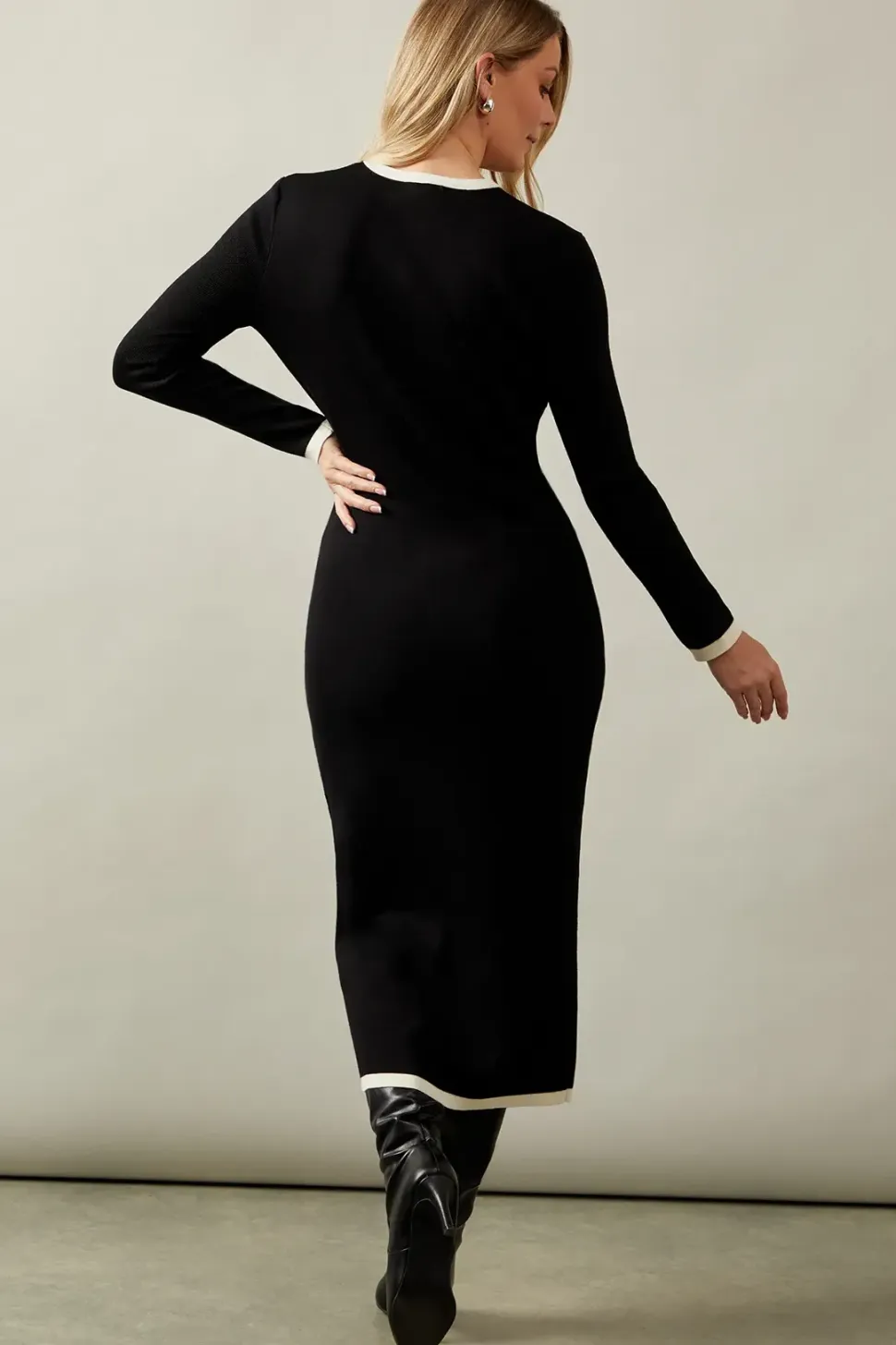 Plain Tipped Knitted Midi Dress