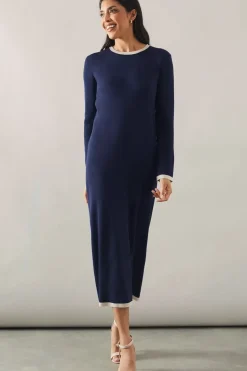 Plain Tipped Knitted Midi Dress