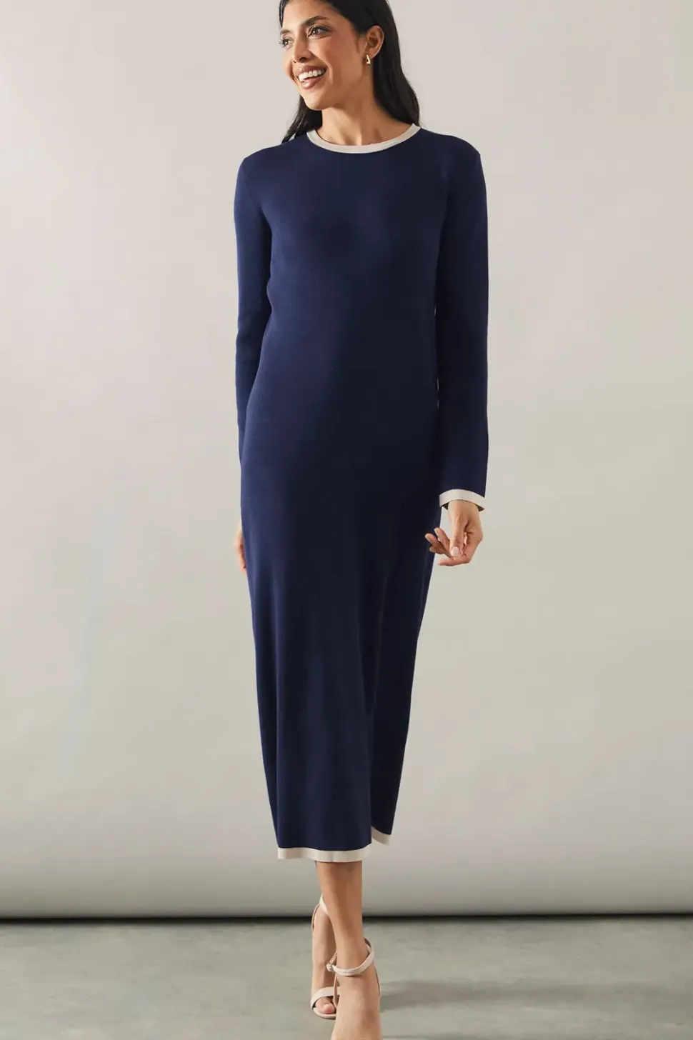 Plain Tipped Knitted Midi Dress