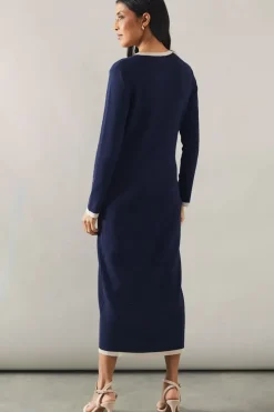 Plain Tipped Knitted Midi Dress