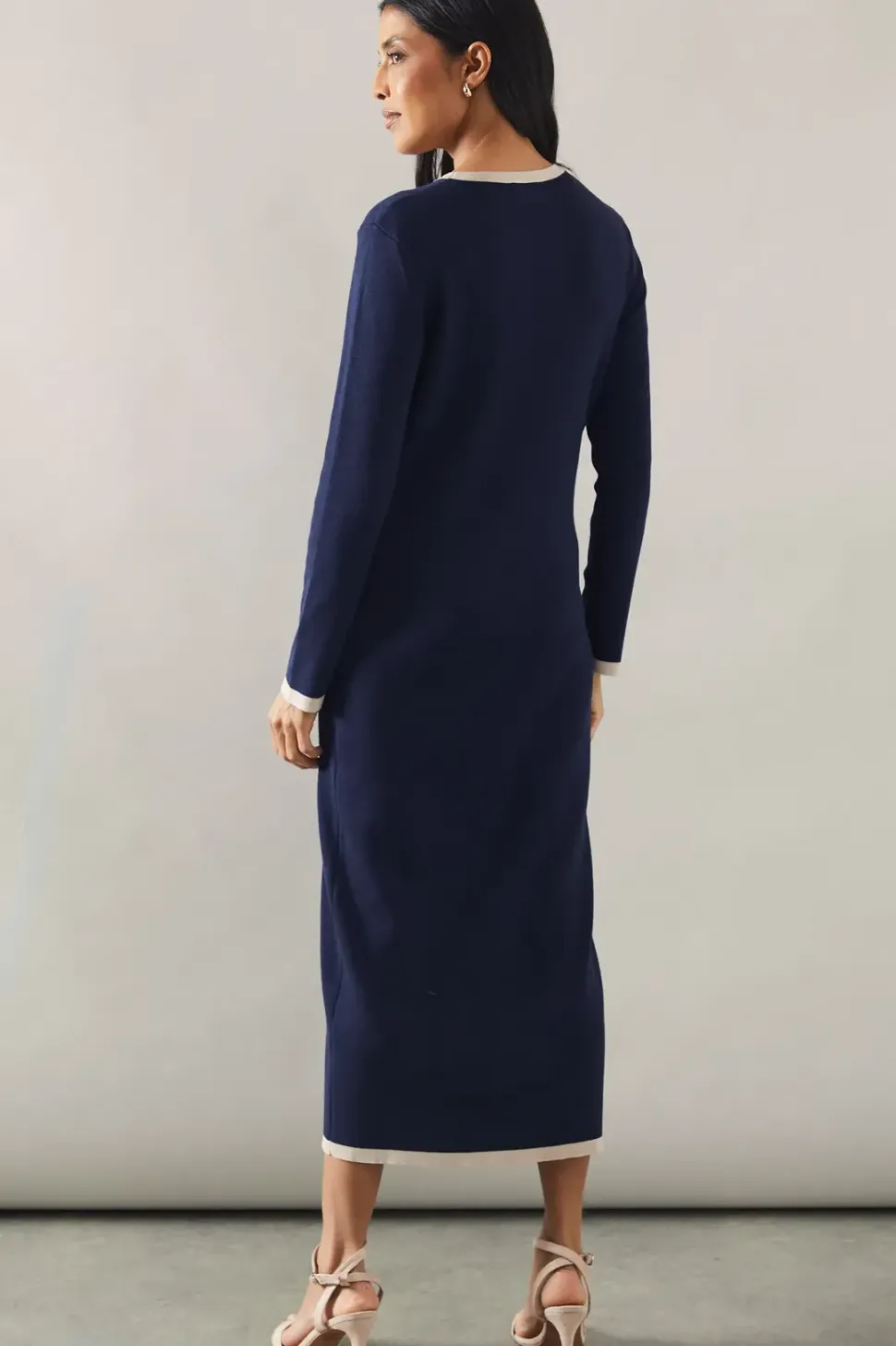 Plain Tipped Knitted Midi Dress