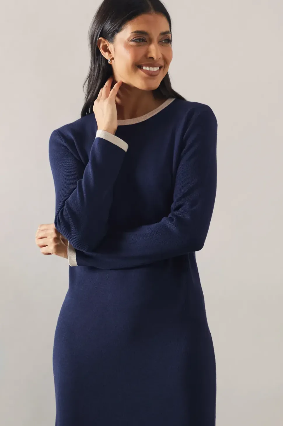 Plain Tipped Knitted Midi Dress