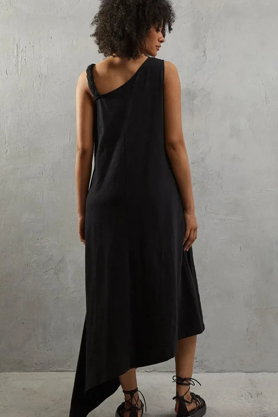 Plait Detail Asymmetric Jersey Midi Dress