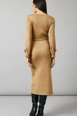 Plaited Ribbed Belted Midi Dress