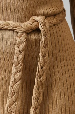 Plaited Ribbed Belted Midi Dress