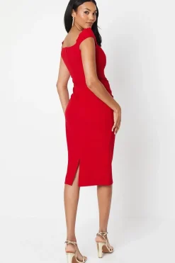 Pleat Bardot Midi Dress