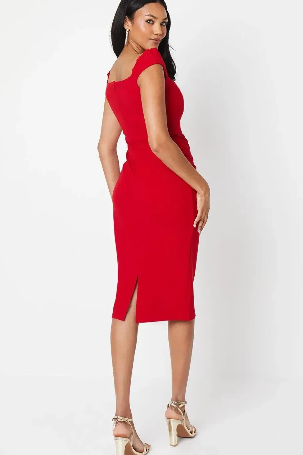 Pleat Bardot Midi Dress