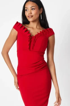 Pleat Bardot Midi Dress